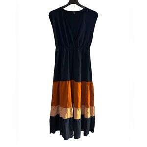 SHEIN Breezaya Navy Colorblock Surplice Neck Sleeveless Maxi Dress Sz L *SALE*
